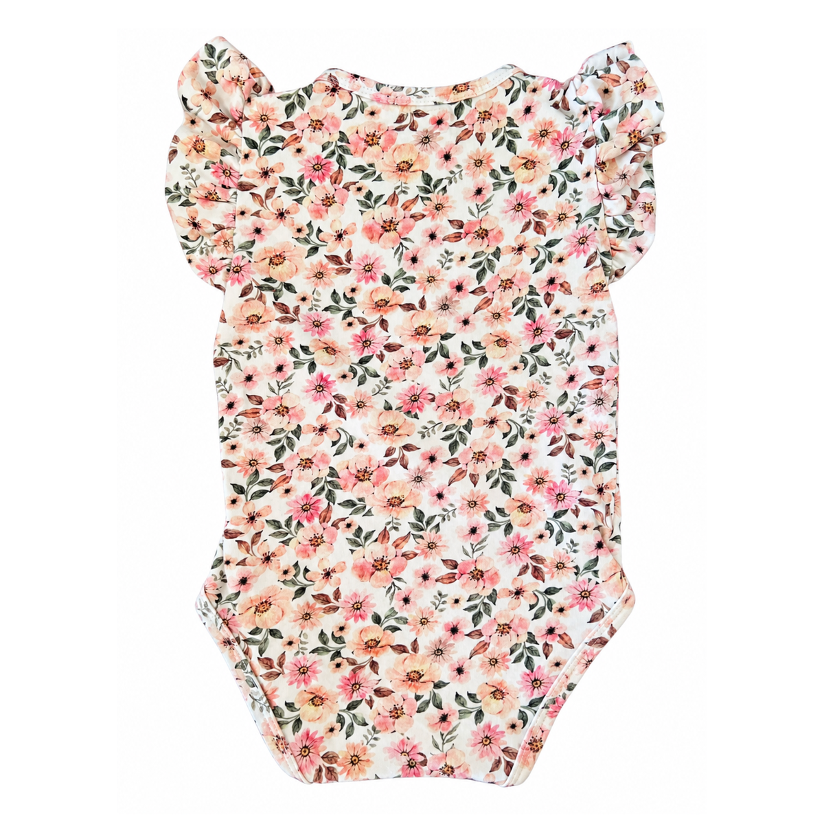 Snuggle Hunny Spring Floral Short Sleeve Organic Bodysuit with Frill - size 0