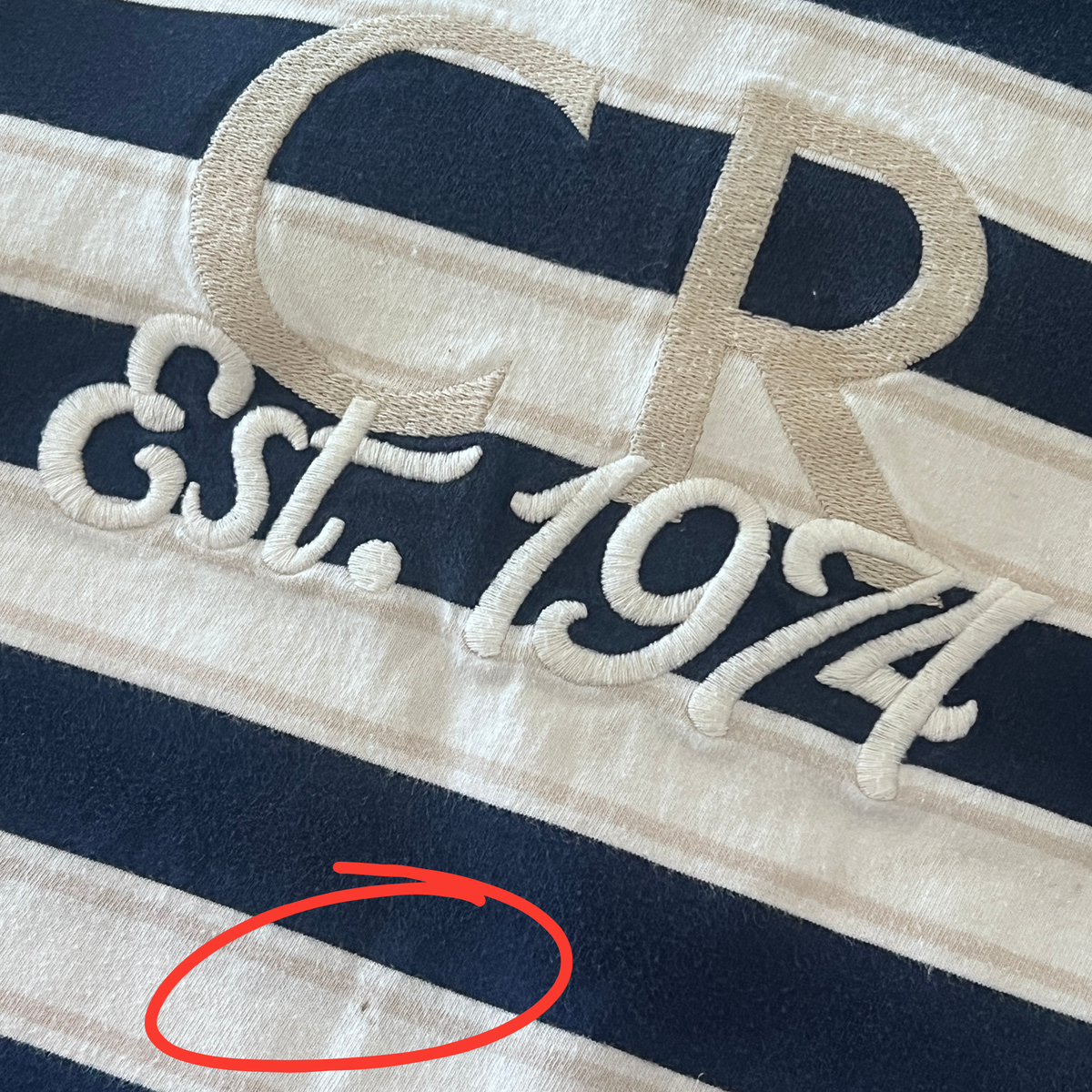 Country Road Navy Stripe Est. 1974 T-shirt - size 5