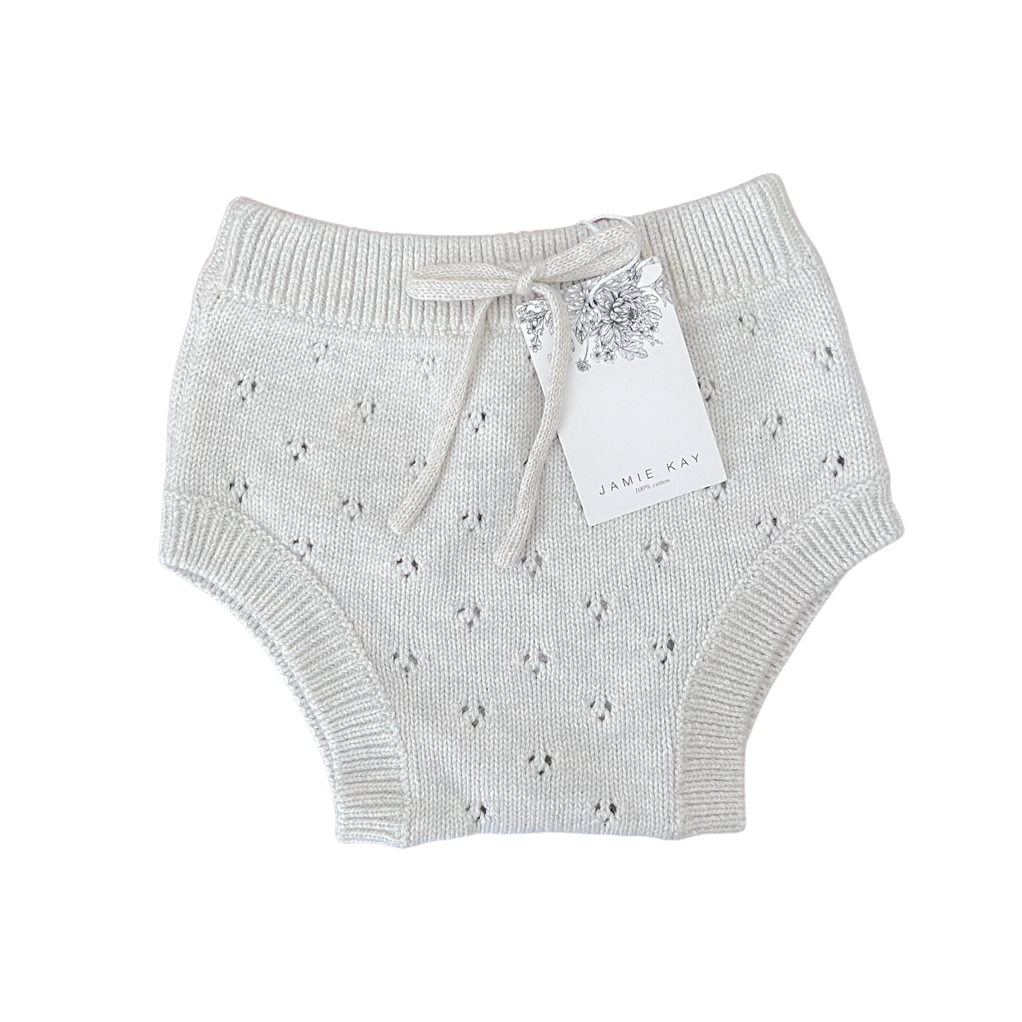 Jamie Kay Pointelle knit bloomer in oatmeal melange - size 1