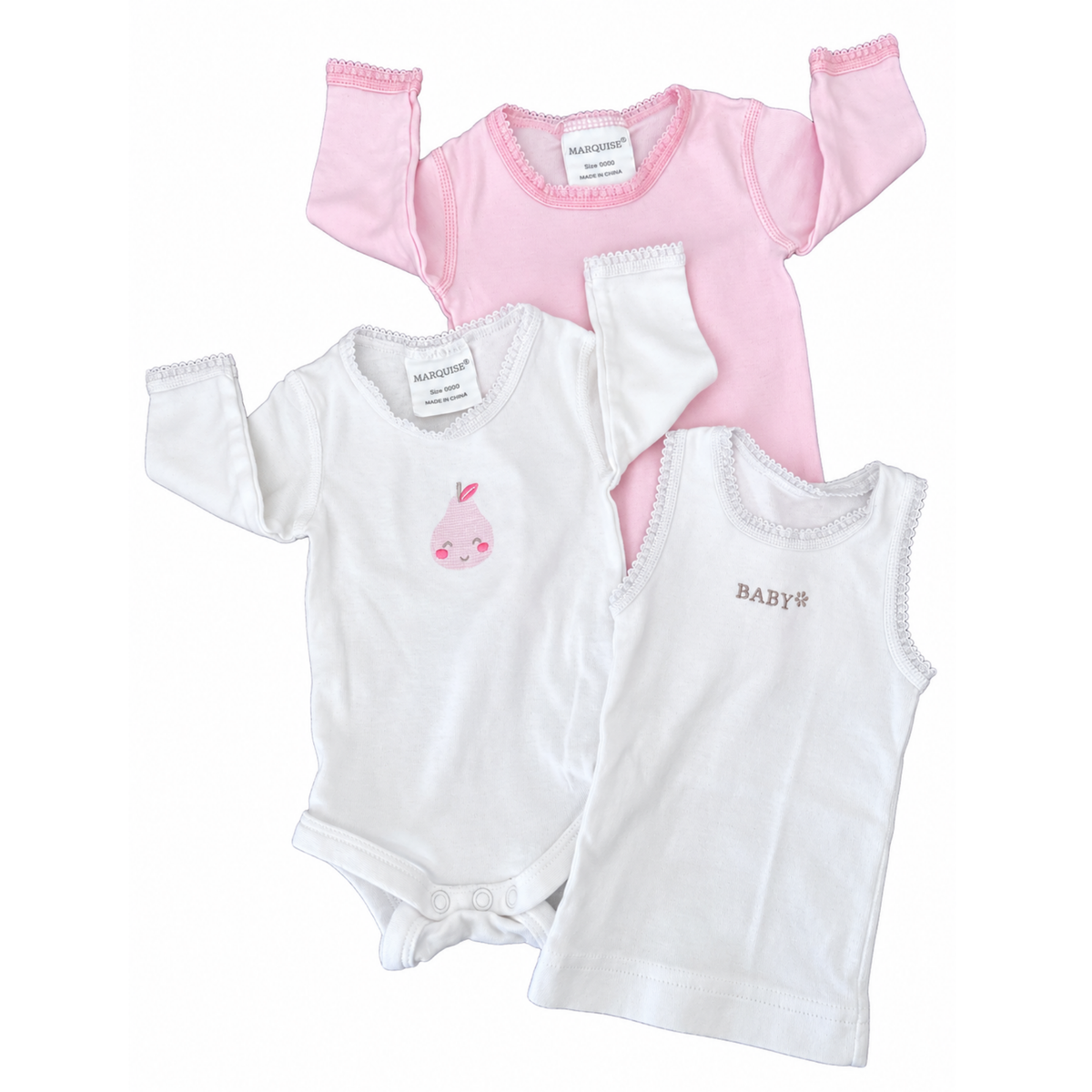 Marquise 3pk bodysuit & singlet - size 0000