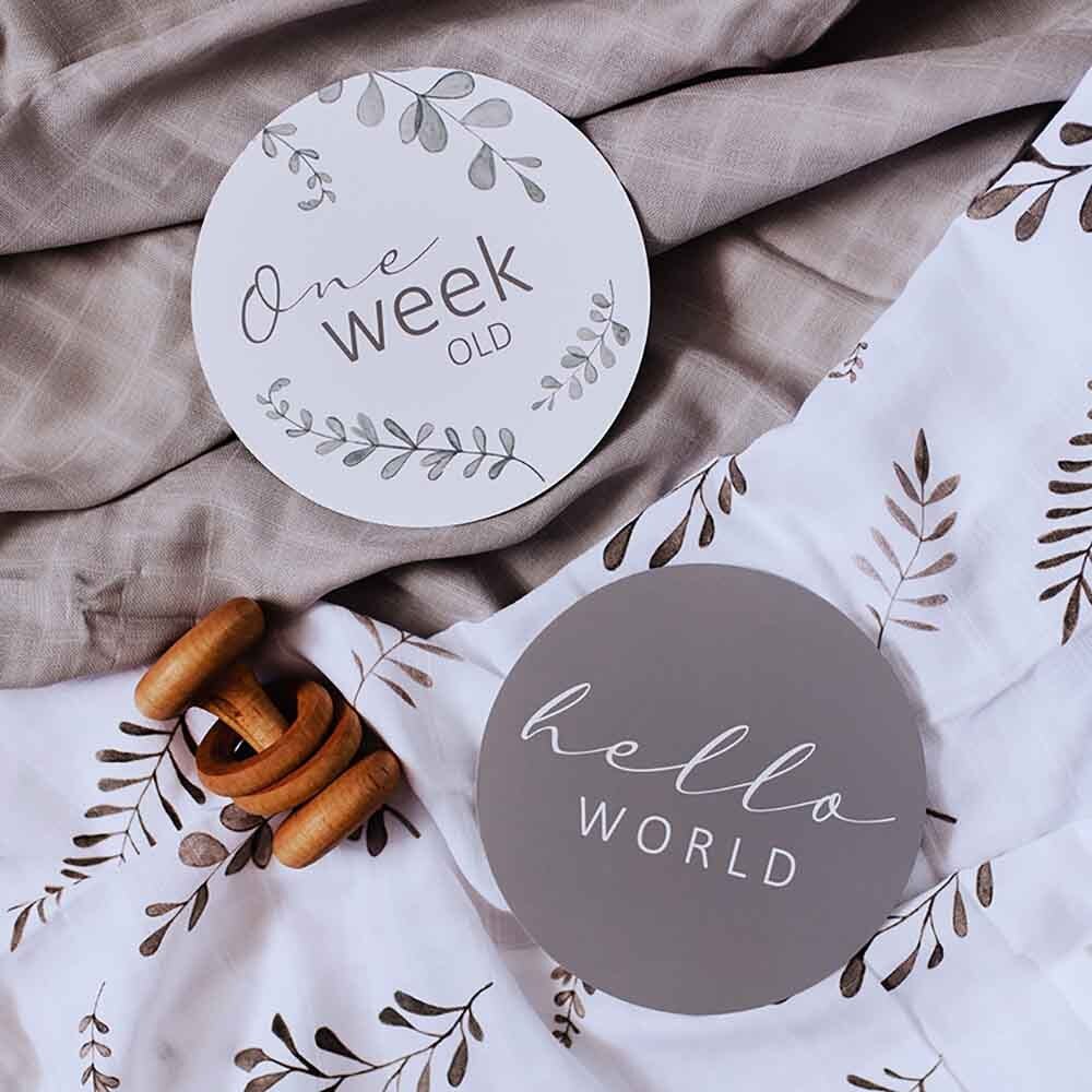 Snuggle Hunny reversible milestone cards - wild fern & grey image 1