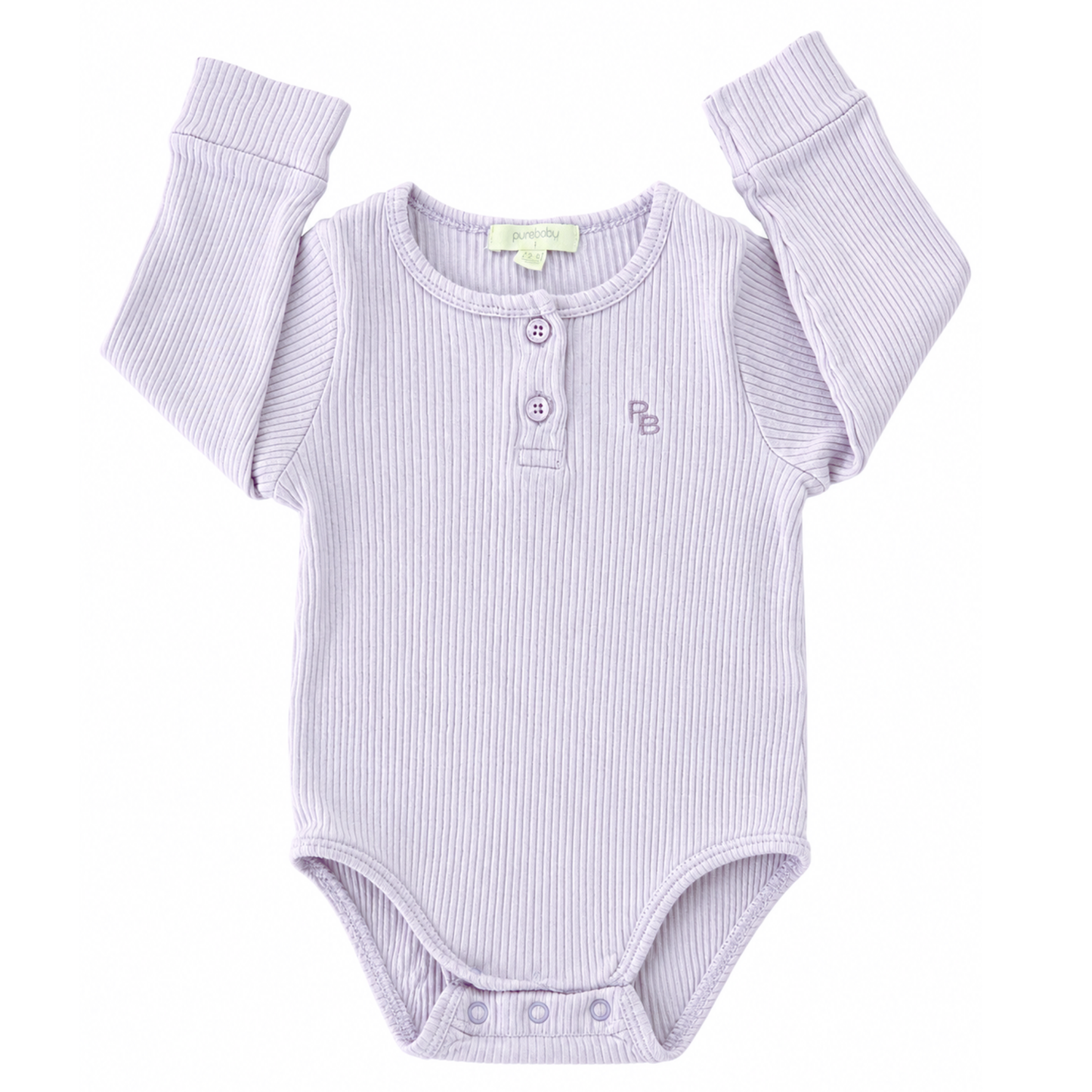 Purebaby Lilac rib henley bodysuit- size 1