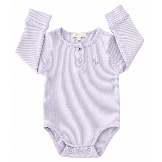 Purebaby Lilac rib henley bodysuit- size 1