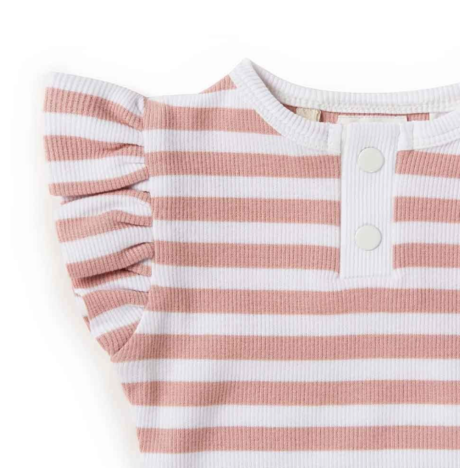 Snuggle Hunny rose milk stripe short sleeve organic bodysuit - size 0000 image 2