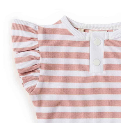 Snuggle Hunny rose milk stripe short sleeve organic bodysuit - size 0000 image 2