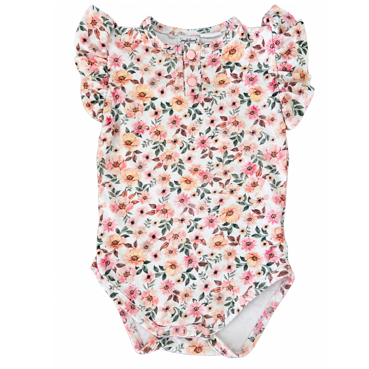 Snuggle Hunny Spring Floral Short Sleeve Organic Bodysuit with Frill - size 0