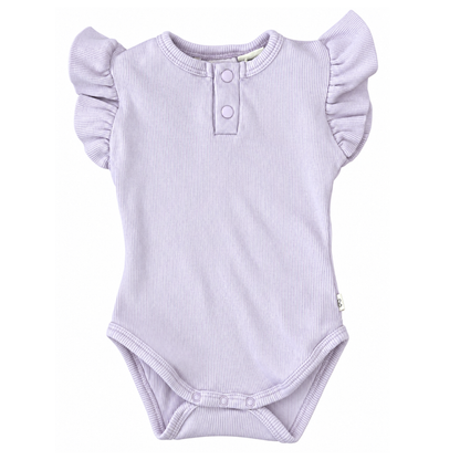 Snuggle Hunny Lavender Short Sleeve Organic Bodysuit with Frill - size 00