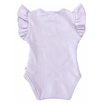 Snuggle Hunny Lavender Short Sleeve Organic Bodysuit with Frill - size 00