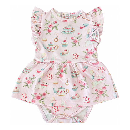 Snuggle Hunny Alice's Tea Party Short Sleeve Organic Dress - size 0