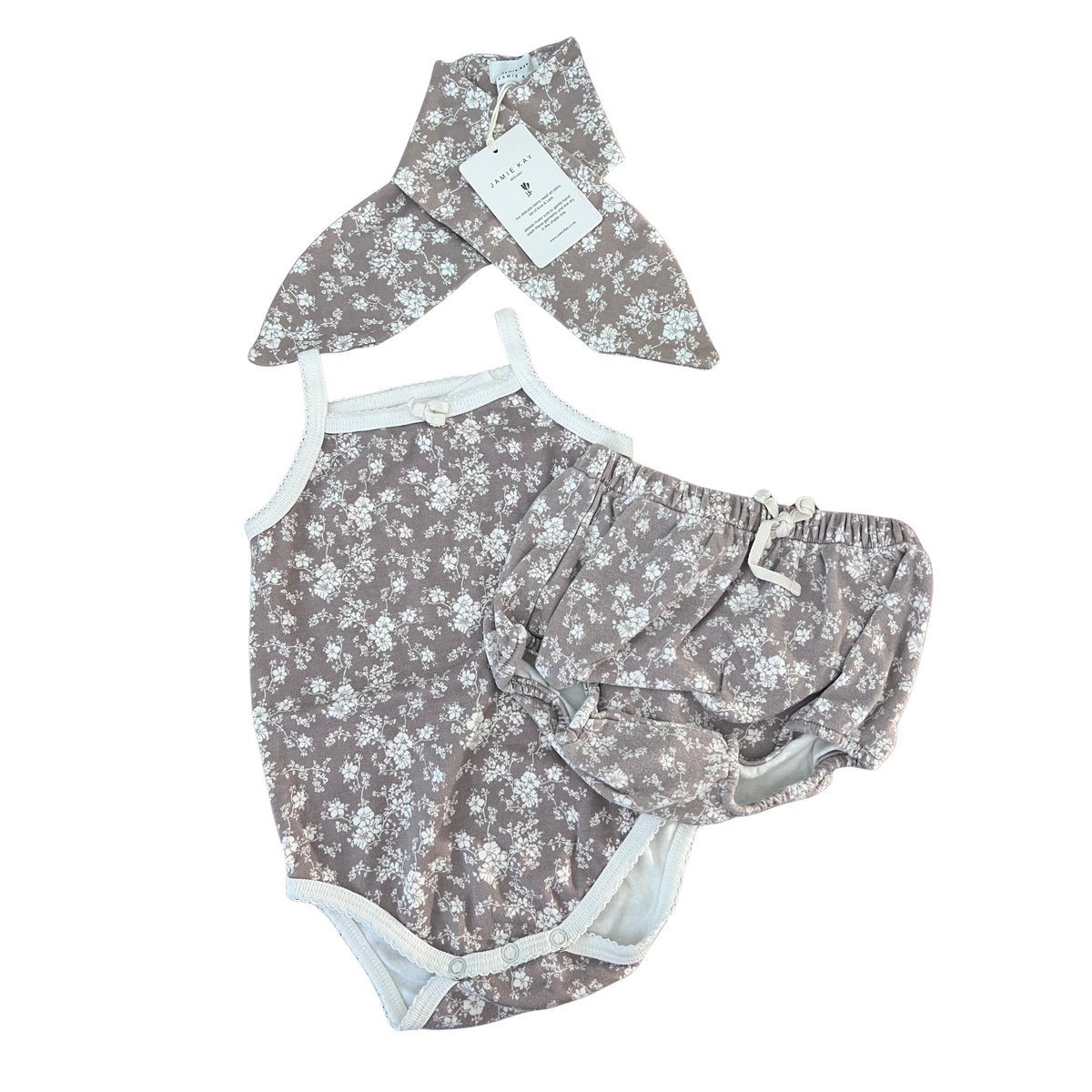 Jamie Kay Mauve Floral Bodysuit, Bloomers + Headband Set - size 1