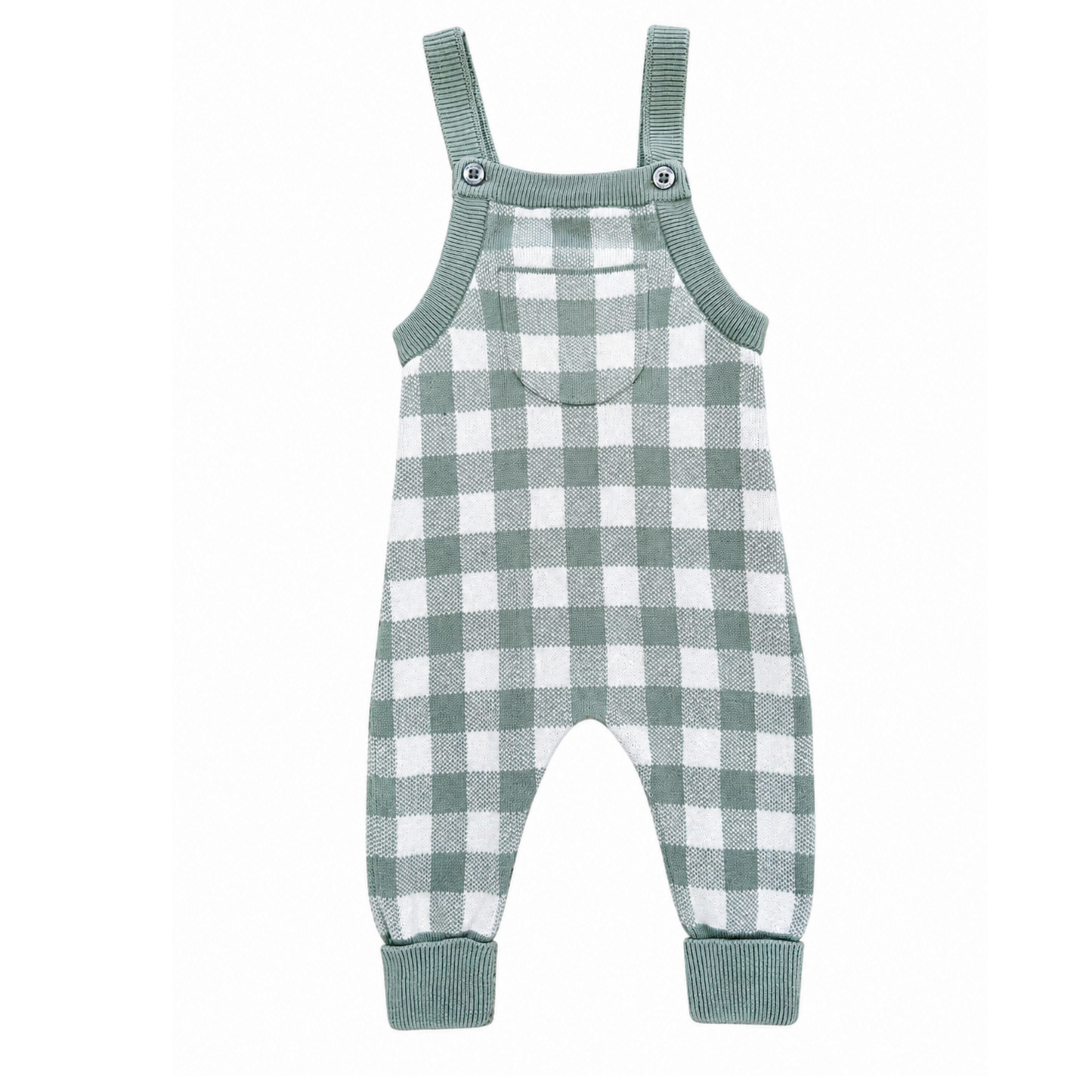 Kynd Baby Jacquard knit overall in sage gingham - size 000