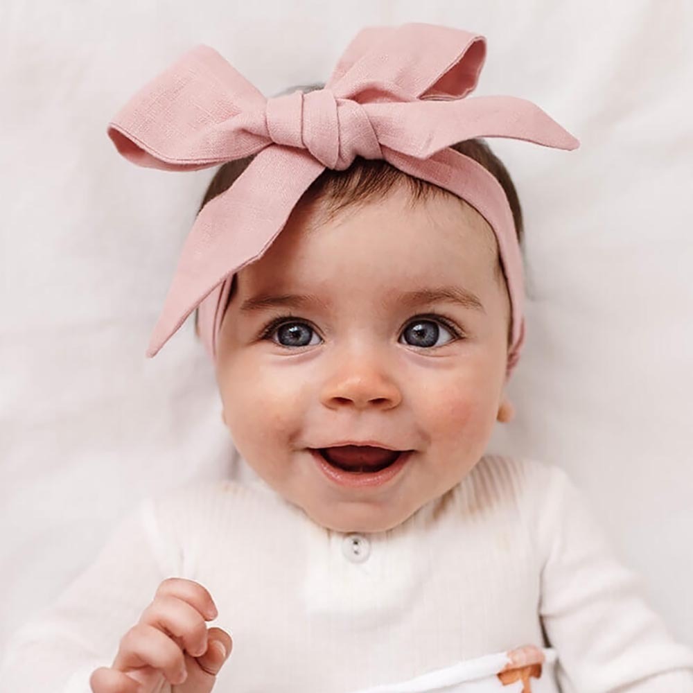 Snuggle Hunny pre-tied linen bow - dusty pink image 1