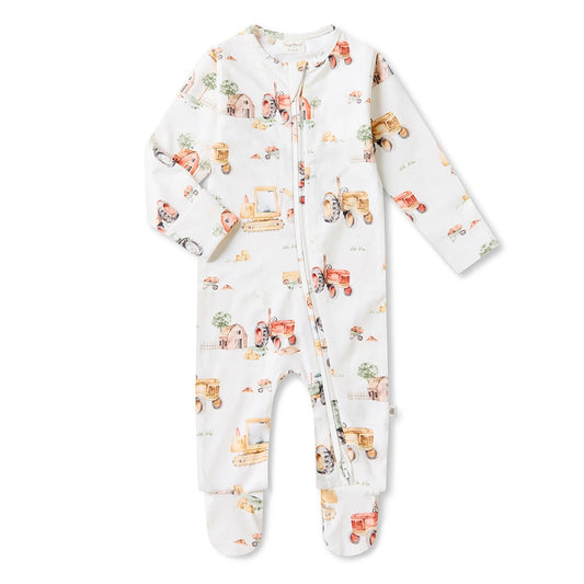 Snuggle Hunny diggers and tractors organic sleepsuit zip footie - size 0000 image 0