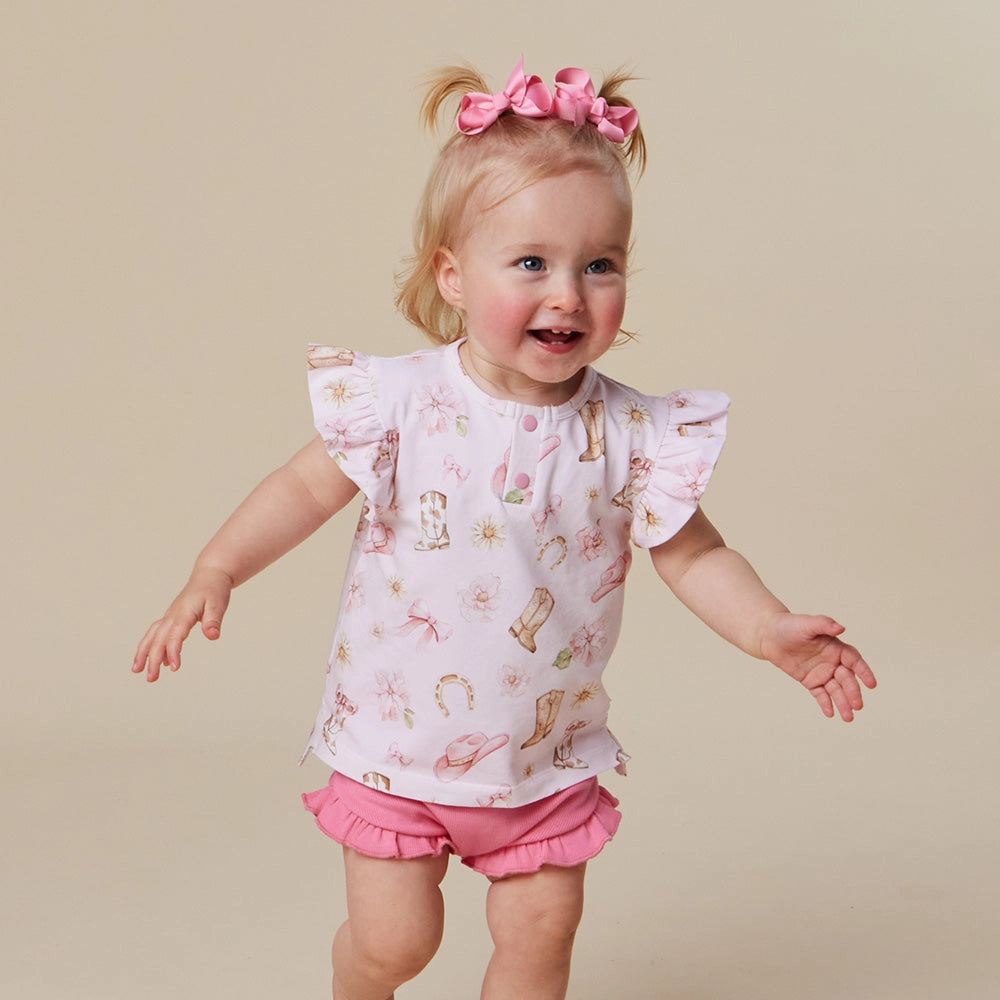 Snuggle Hunny Boots & Bows organic short sleeve top with frill