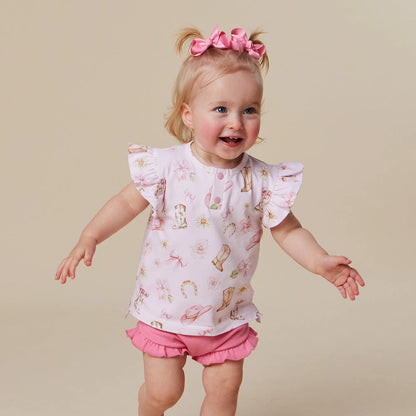 Snuggle Hunny Boots & Bows organic short sleeve top with frill