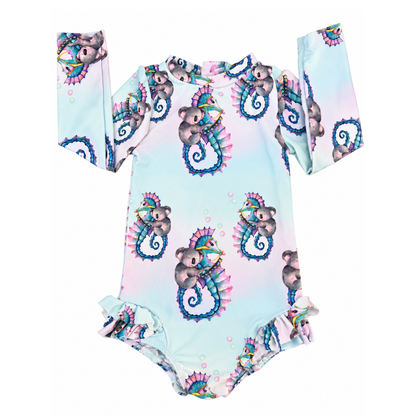 Cheeky Chickadee Seahorse Zip Swimmers - size 2