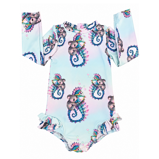 Cheeky Chickadee Seahorse Zip Swimmers - size 2
