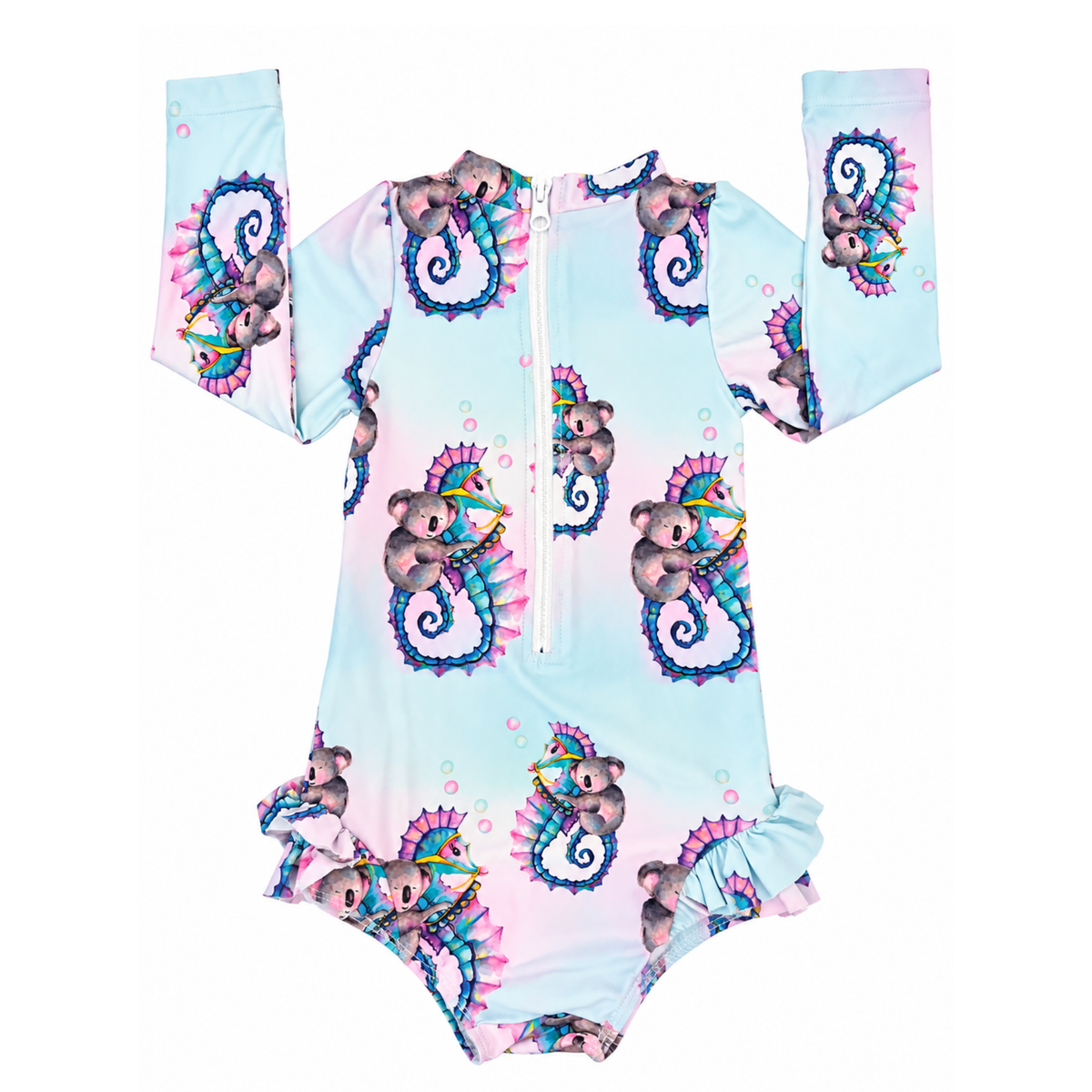 Cheeky Chickadee Seahorse Zip Swimmers - size 2