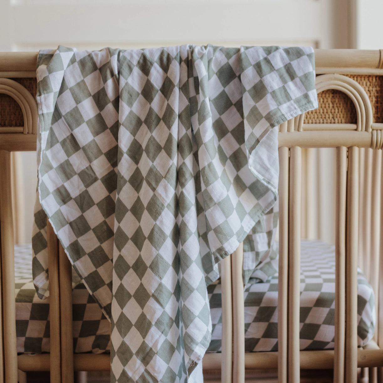 Snug as a Bub & Co moss chequered muslin baby swaddle image 2