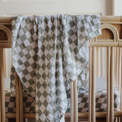 Snug as a Bub & Co moss chequered muslin baby swaddle image 2