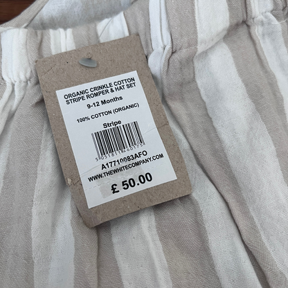 The White Company Crinkle Stripe Romper - size 9-12m
