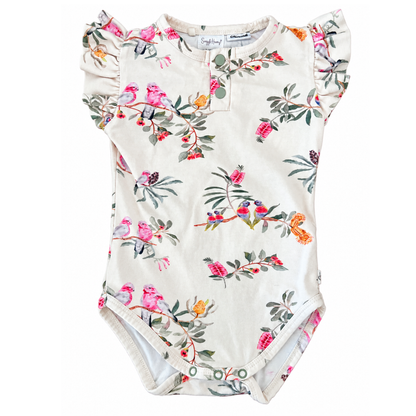 Snuggle Hunny Native Bird Short Sleeve Organic Bodysuit with Frill - size 00