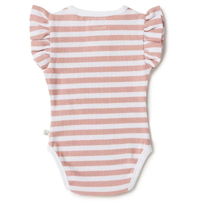 Snuggle Hunny rose milk stripe short sleeve organic bodysuit - size 0000 image 1