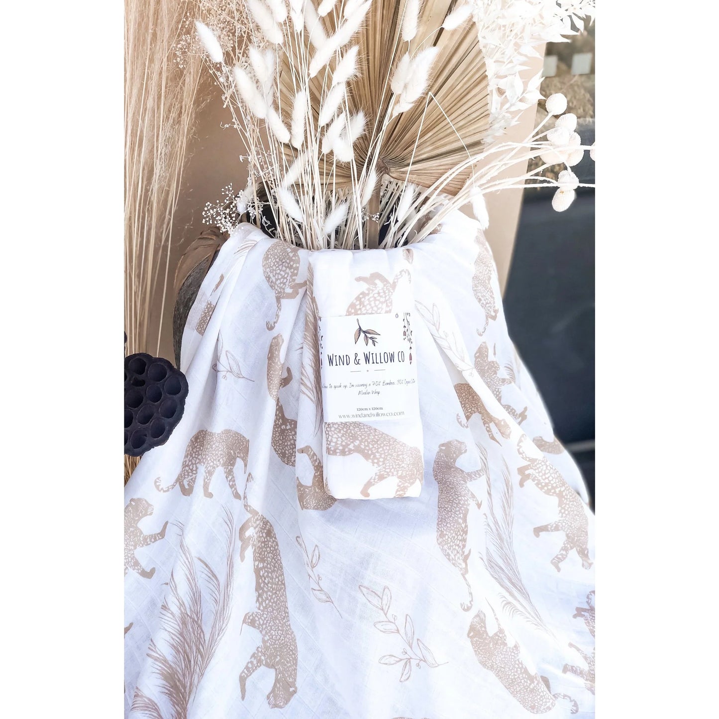 Wind and Willow Co organic cotton and bamboo swaddle - boho leopard image 0