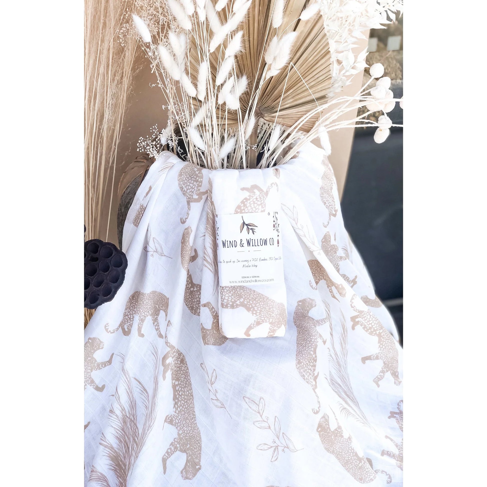 Wind and Willow Co organic cotton and bamboo swaddle - boho leopard image 0