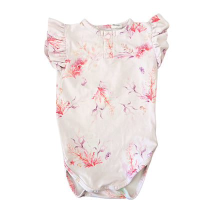 Snuggle Hunny Coral Short Sleeve Organic Bodysuit with Frill - size 0