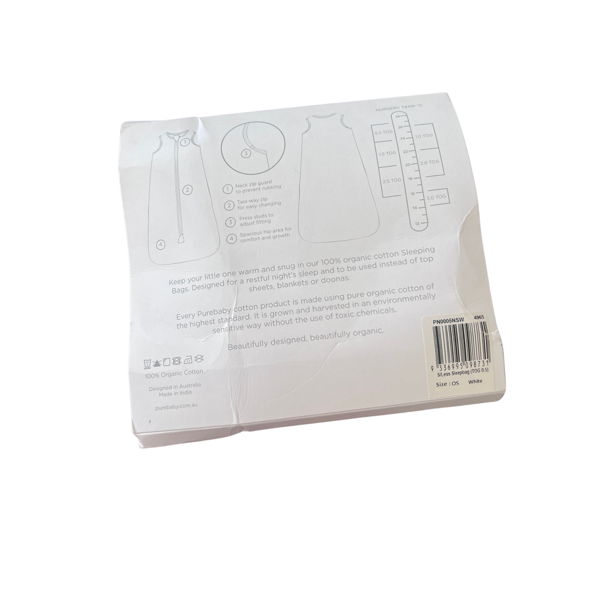 Purebaby 0.5 TOG Sleeping Bag - size 0-6m
