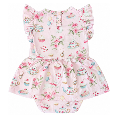 Snuggle Hunny Alice's Tea Party Short Sleeve Organic Dress - size 0