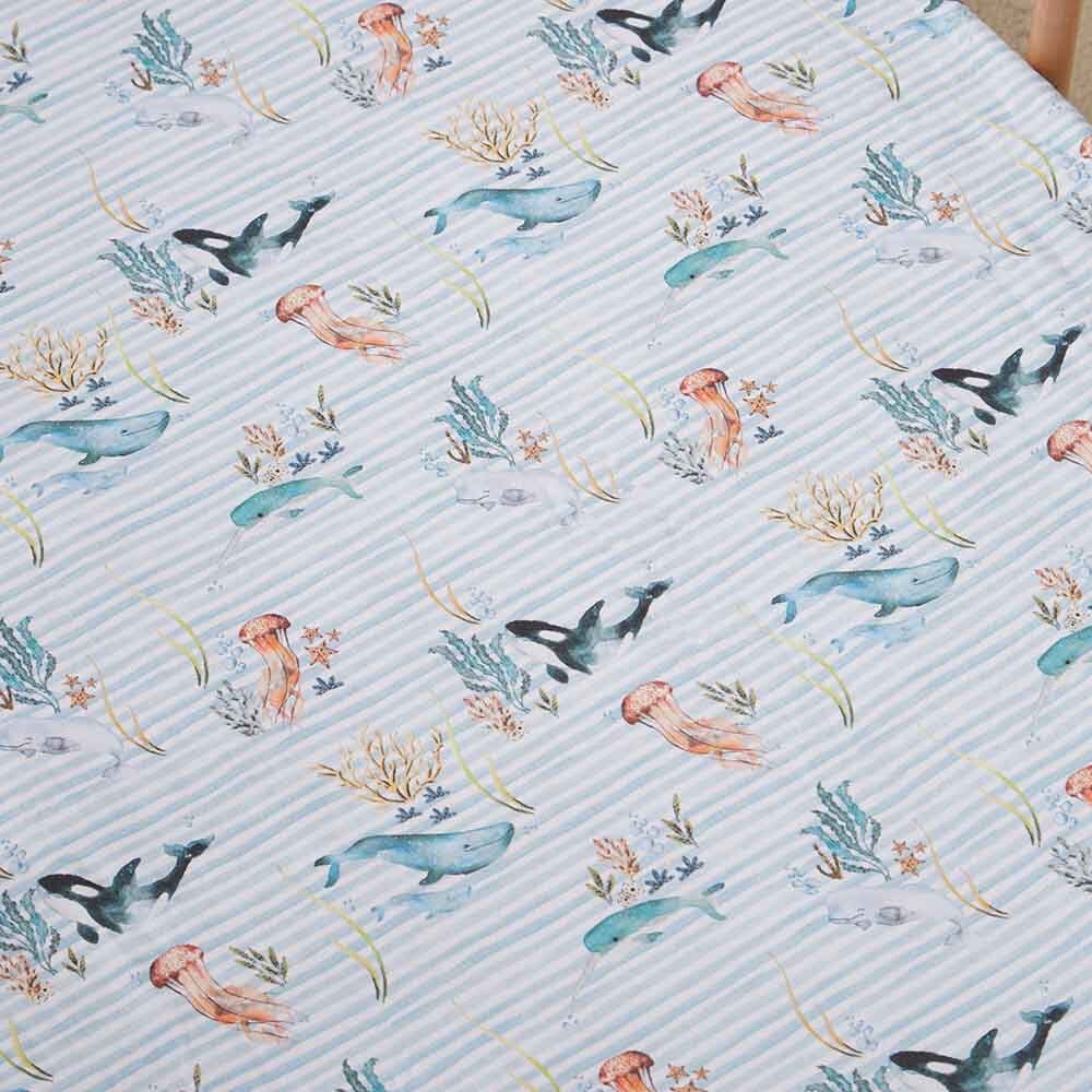 Snuggle Hunny organic fitted cot sheet  - whale image 1