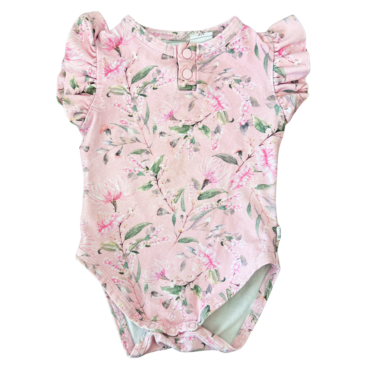 Snuggle Hunny Pink Wattle Short Sleeve Organic Bodysuit with Frill - size 00