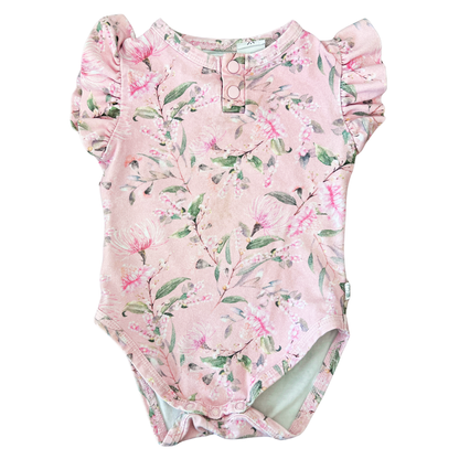 Snuggle Hunny Pink Wattle Short Sleeve Organic Bodysuit with Frill - size 00