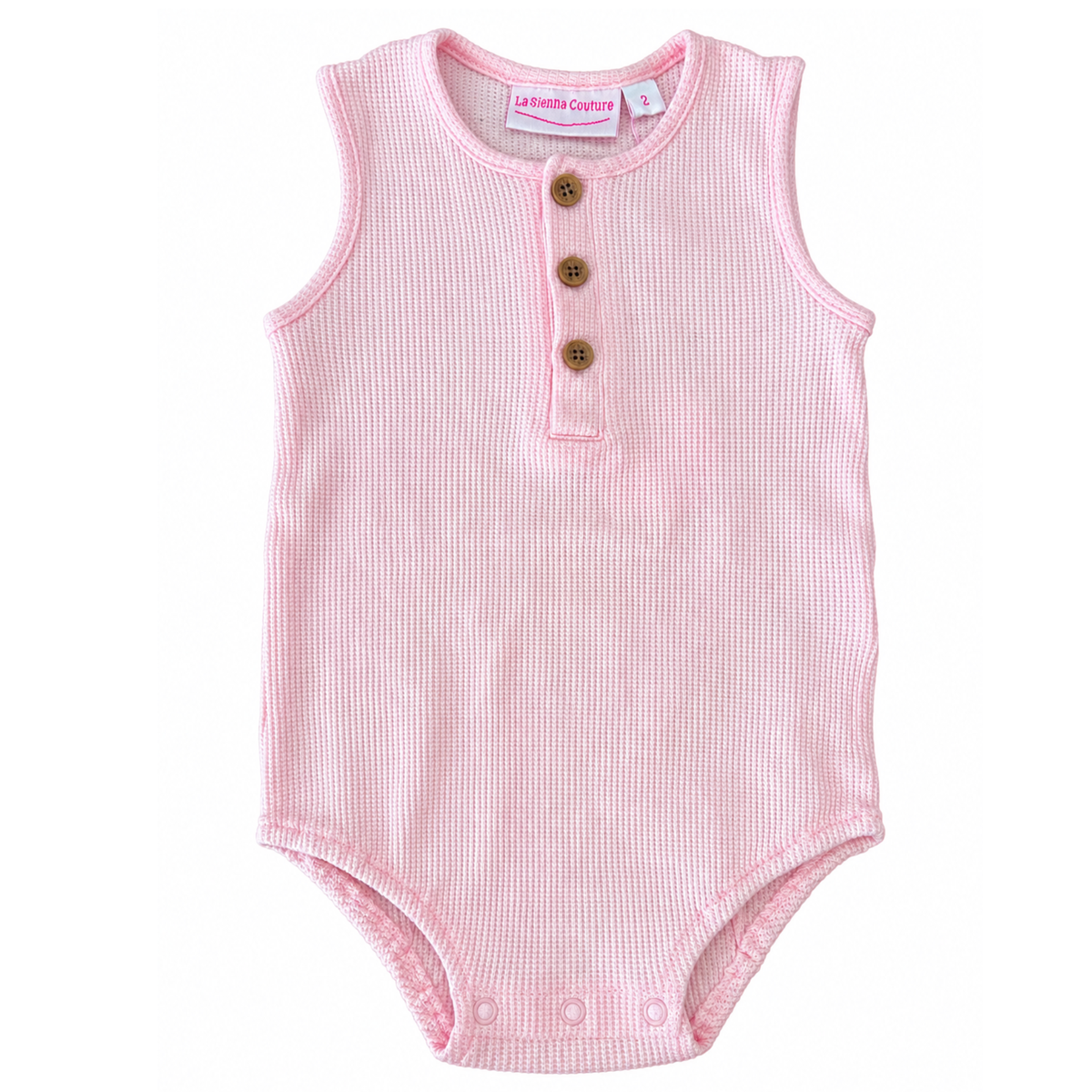 La Sienna Waffle Alfie Romper in Peach Dust - size 2