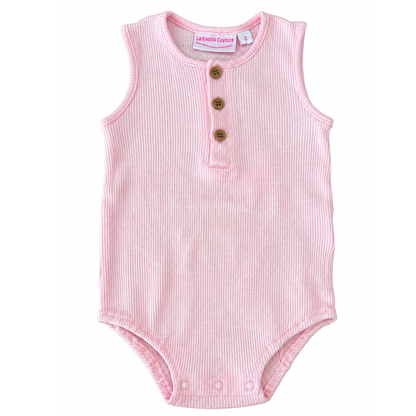 La Sienna Waffle Alfie Romper in Peach Dust - size 2
