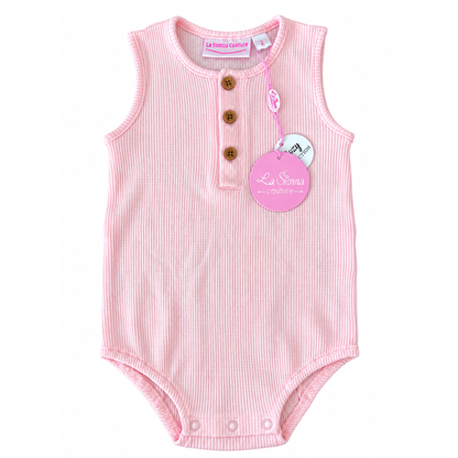 La Sienna Waffle Alfie Romper in Peach Dust - size 2