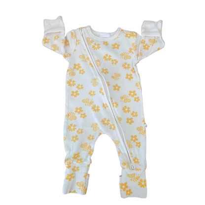 Sprout Bees Ribbed Coverall - size 000