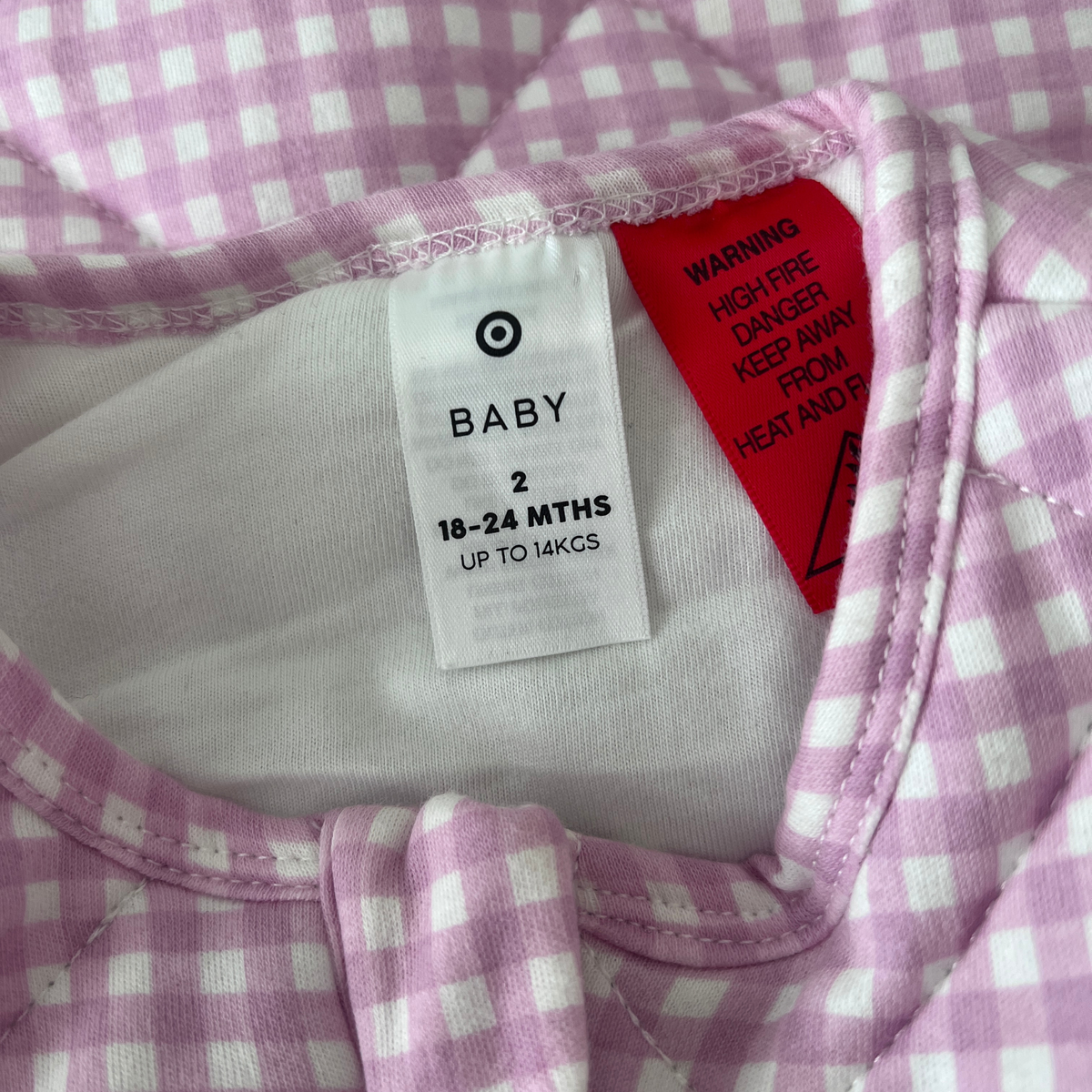 Target Pink Gingham 2.0 TOG Sleeping bag - size 18-24m