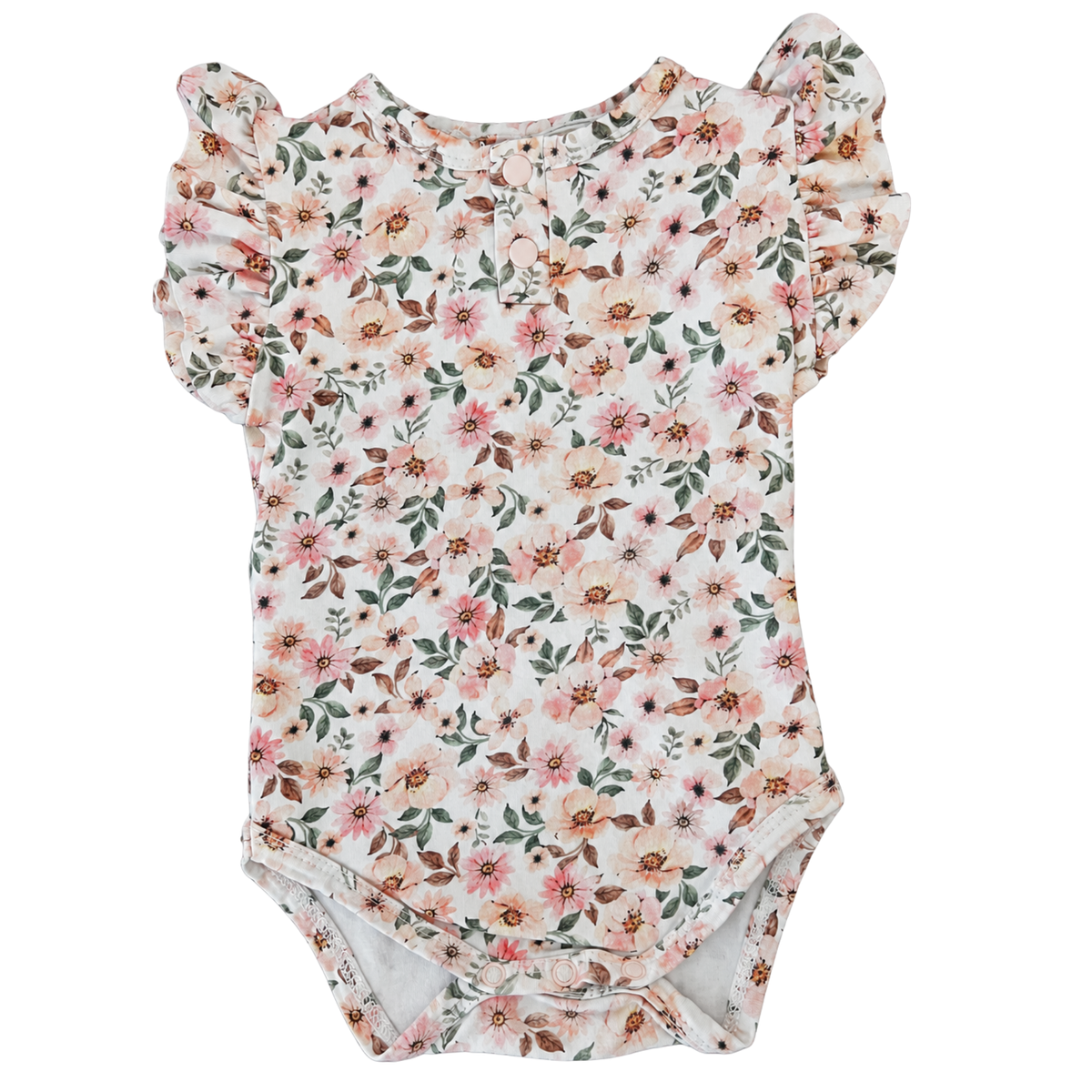 Snuggle Hunny Spring Floral Short Sleeve Organic Bodysuit with Frill - size 00