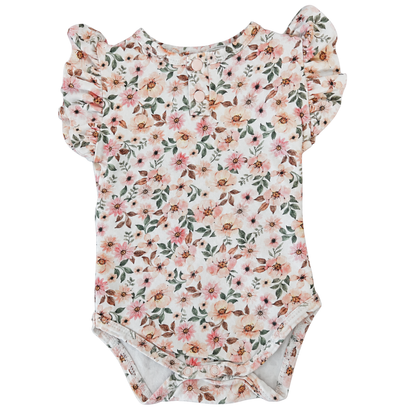Snuggle Hunny Spring Floral Short Sleeve Organic Bodysuit with Frill - size 00