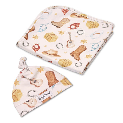 Snuggle Hunny Cowboys organic jersey wrap & beanie set