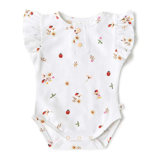 Snuggle Hunny ladybug organic short sleeve bodysuit with frill - size 2 image 0