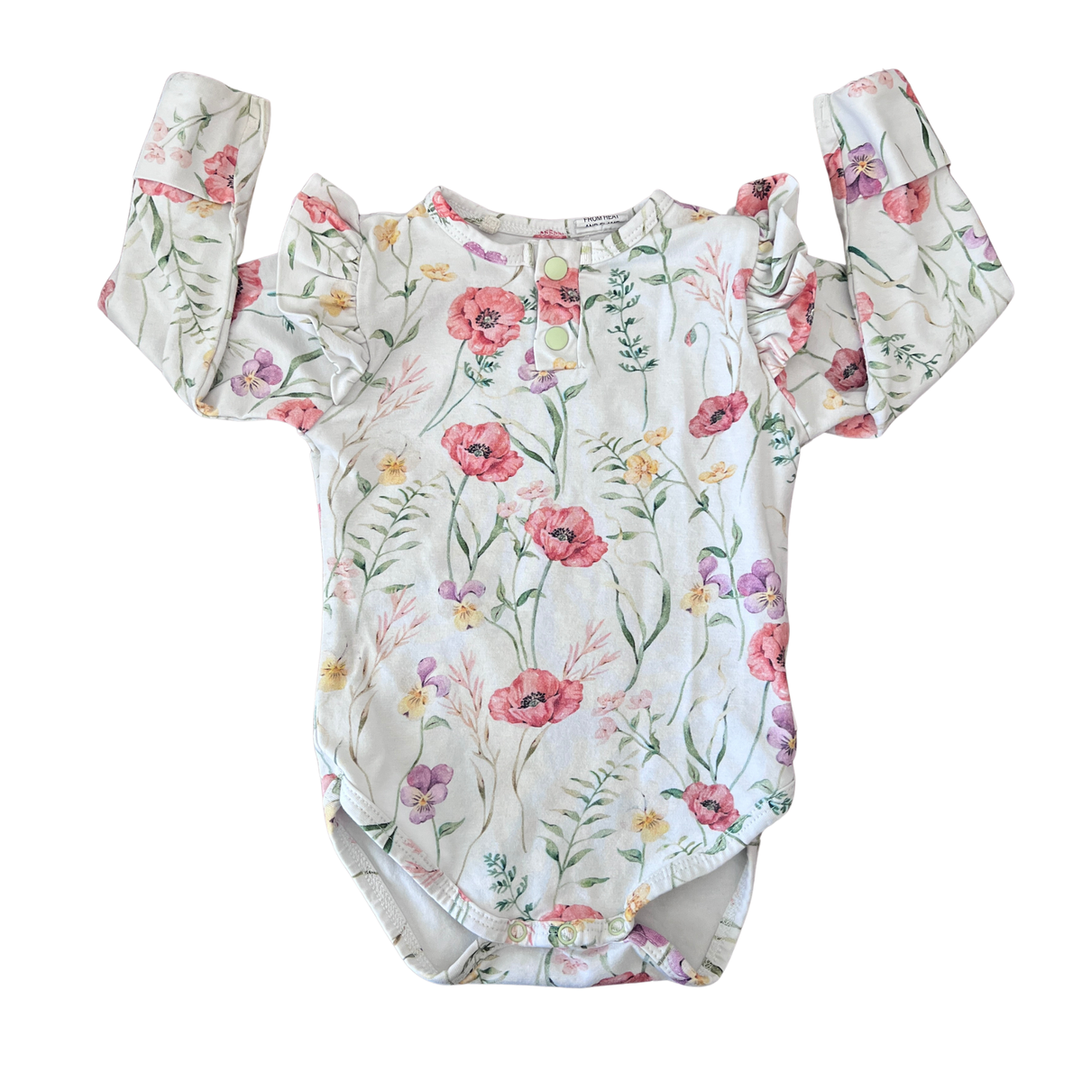Snuggle Hunny Meadow Long Sleeve Organic Bodysuit with Frill - size 00