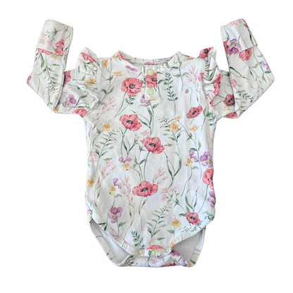 Snuggle Hunny Meadow Long Sleeve Organic Bodysuit with Frill - size 00