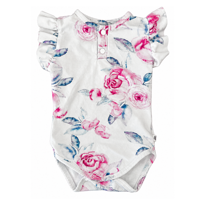 Snuggle Hunny Lilac Skies Short Sleeve Organic Bodysuit with Frill - size 00