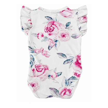 Snuggle Hunny Lilac Skies Short Sleeve Organic Bodysuit with Frill - size 00