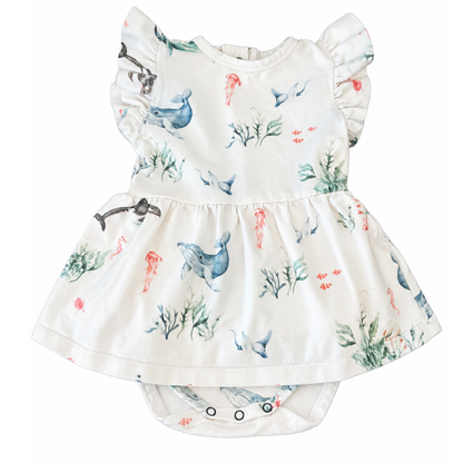Snuggle Hunny Ocean Short Sleeve Organic Dress - size 0