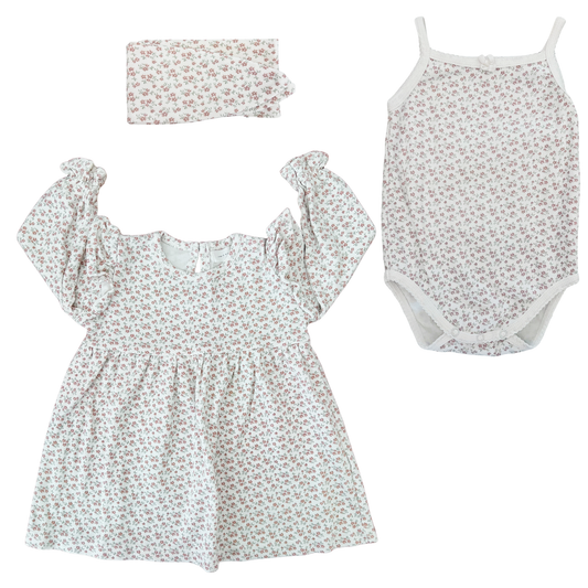 Jamie Kay Frankie dress, bodysuit + headband in posy milk - size 0